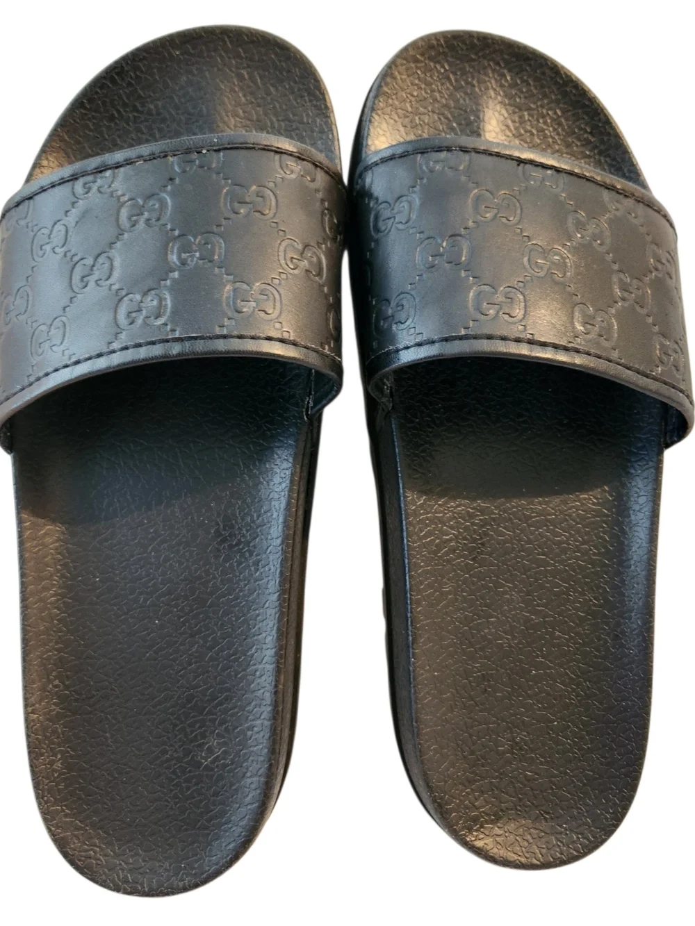 Gucci Men's Size 46 Size 12 Black Embossed GG Leather Slide Sandal Italy Luxury
